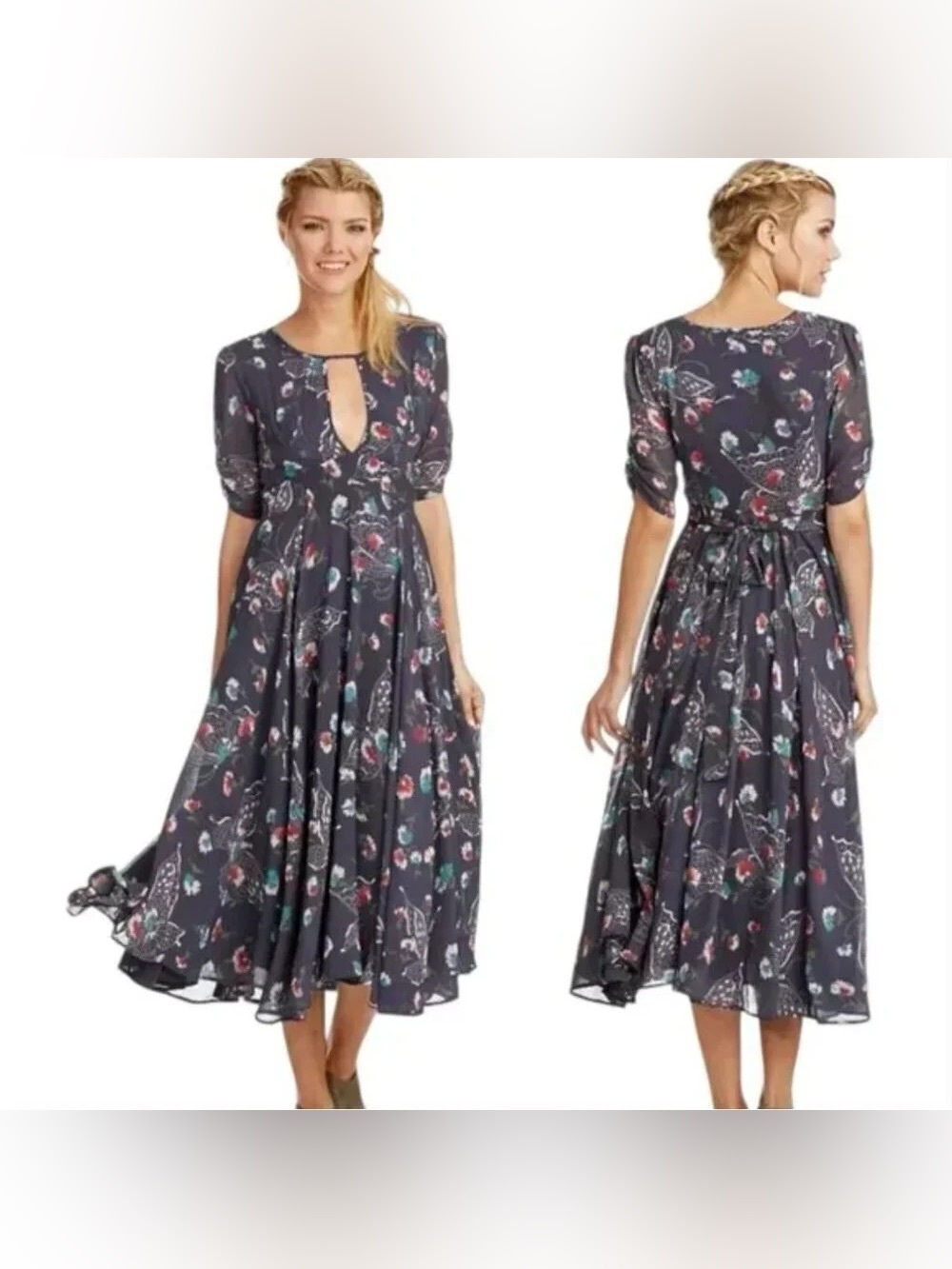 Floral Free People Midi Dress with Keyhole Neck - Picture 3 of 12